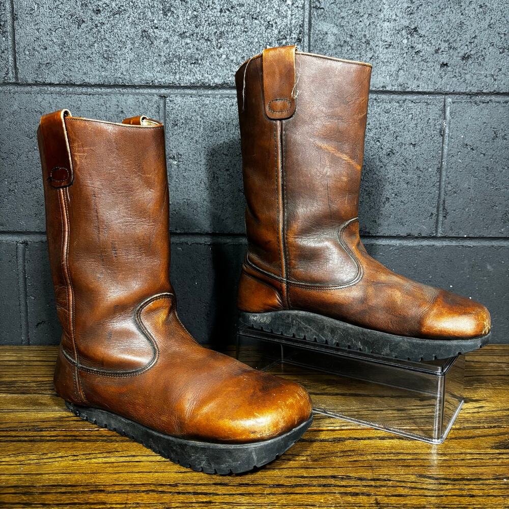 Vintage Earth Shoe Negative Heel Engineer Boots Brown Leather USA Made Men’s 9